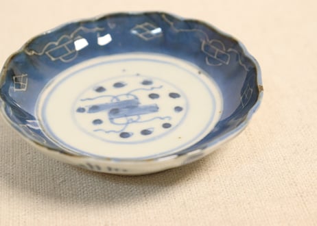 江戸幕末染付巻物図豆皿