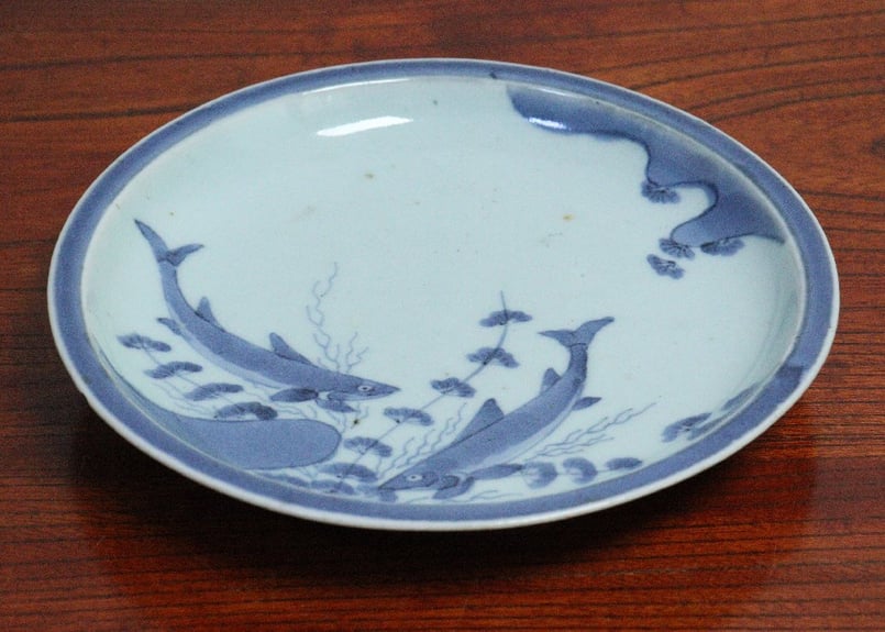 江戸中期染付鮎図6.5寸皿 小ホツ | 吉祥寺PukuPuku