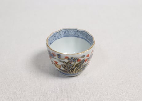 江戸幕末赤絵金彩秋海棠図通り物小向付
