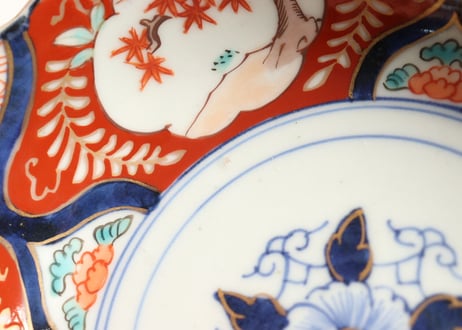 江戸中期色絵四方に紅葉と藤図なます皿5客組