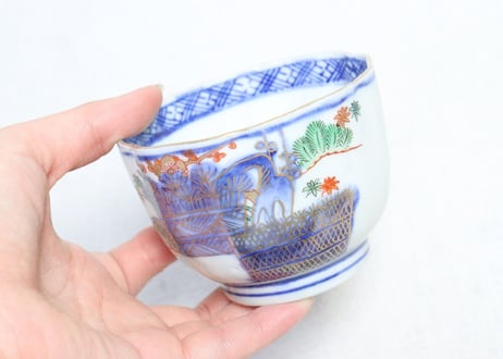 明治前期色絵生垣に松竹梅図向付