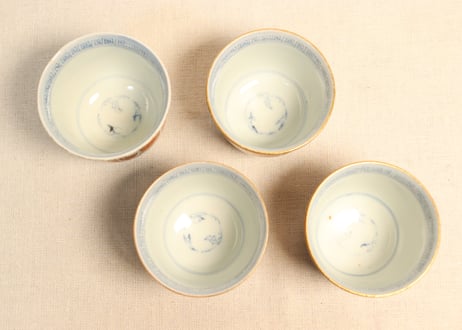 江戸幕末色絵牡丹と渦巻図向付5客組