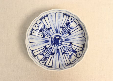 染付 なます皿 Antique Sam's Collection手描き染付なます皿 金彩漢詩 5枚組