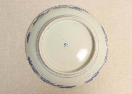 江戸幕末染付山水図８寸台皿 ムシクイ