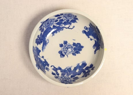 明治後期~大正銅判獅子牡丹図6寸鉢 ノミホツ,ムシクイ