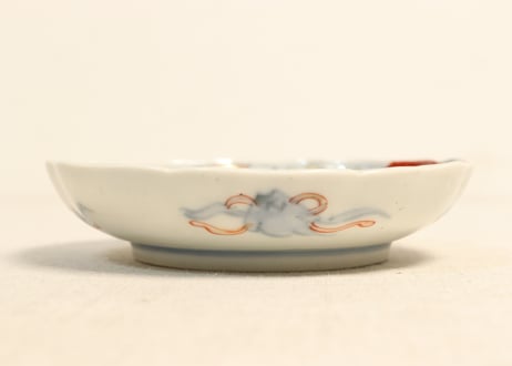 明治前期色絵菊と梅図小皿③甘手,釉剥げ