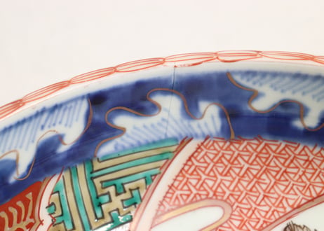明治前期色絵菊と鶴亀図三ツ組鉢