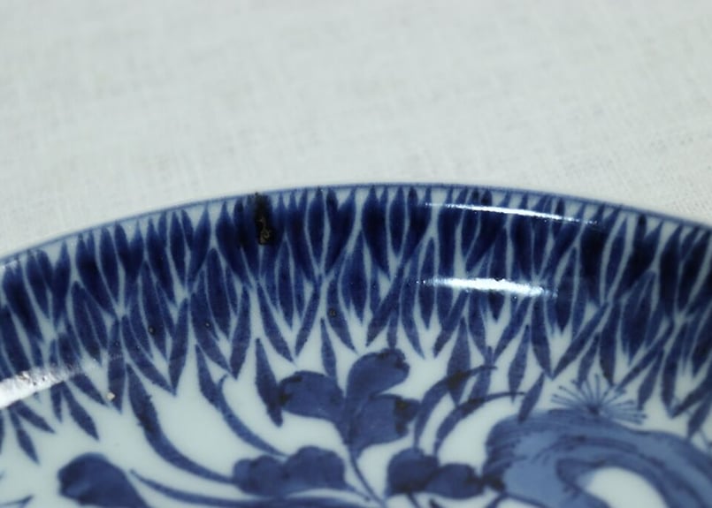 古伊万里染付墨弾き撫子に蝙蝠の図 5寸半皿5客252AS-CAx