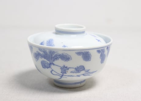 明治後期～大正銅判鼠大根図蓋茶碗③蓋小ニュウ