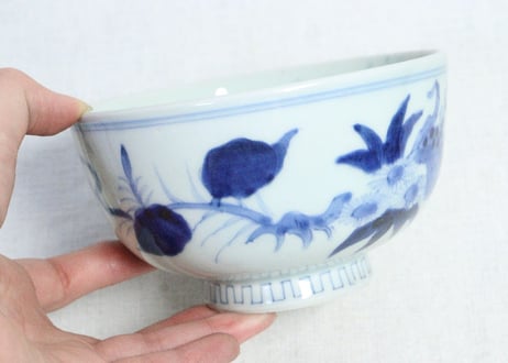 江戸後期染付柘榴と菊図蒸茶碗　フリモノ