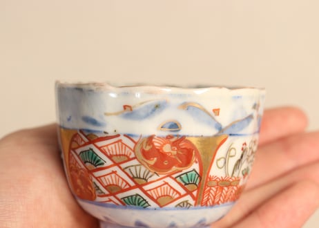 明治前期色絵柴垣に梅と龍図通り物小向付