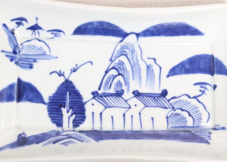 江戸幕末染付山水図長皿