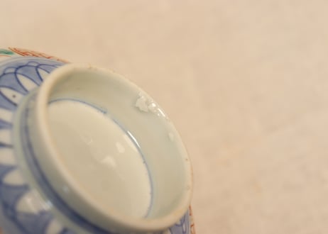 明治前期色絵松鶴図通り物飯茶碗