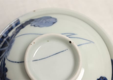 江戸後期染付大根図蓋茶碗5客組 内1客ノミホツ
