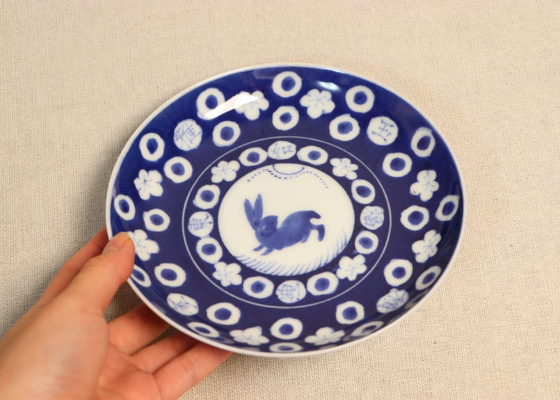 明治後期~大正染付兎と水玉図5寸皿 | 吉祥寺PukuPuku