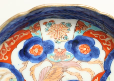 江戸幕末色絵牡丹と鳳凰図5寸皿②ムシクイ,かたつき