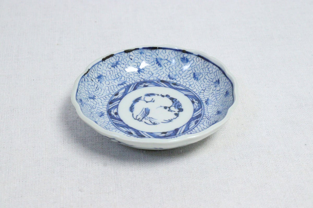 鉢 丼 微塵唐草 厚手 蛇の目 江戸 明治 ススキ 鶴 江戸幕末染付微塵唐草文小皿 | 吉祥寺PukuPuku