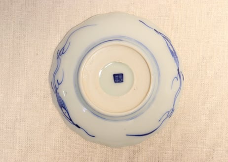 明治前期染付羽根市松図通り物小皿