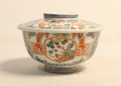 明治前期色絵松と牡丹図蒸茶碗①