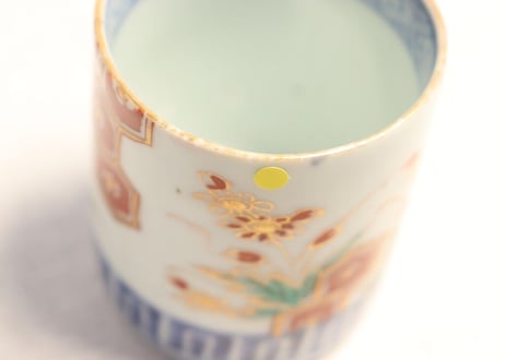 江戸中期色絵草花と亀甲図のぞき(大ぶり) ノミホツ