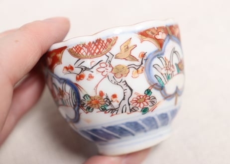 明治前期色絵梅に鶯と菖蒲図通り物小向付
