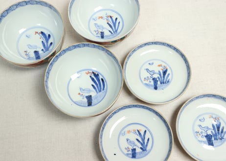 明治前期色絵柳に鮎図蓋茶碗①