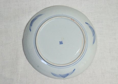明治前期染付金彩山水図8寸皿