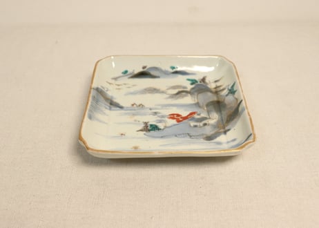 江戸中期色絵山水図角皿①
