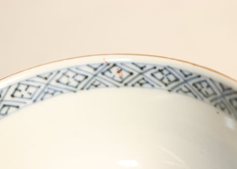 明治前期色絵桜に万年青図通り物飯茶碗①濃いめ