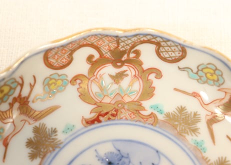 明治前期色絵松鶴図通り物小皿①　松濃いめ