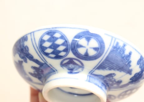 明治後期~大正銅判丸文に人物図飯茶碗