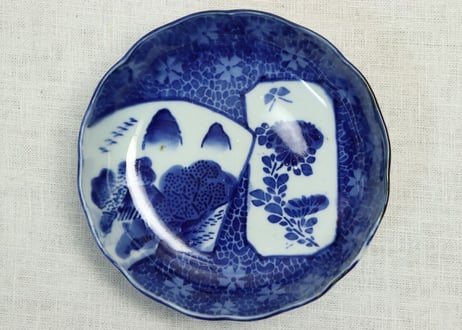 明治前期紙刷菊と山水図なます皿