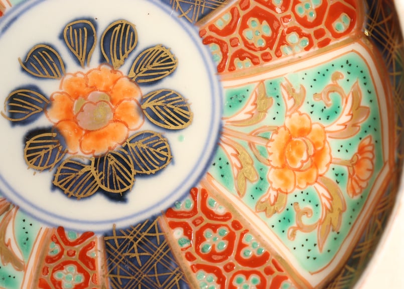 骨董 明治前期 色絵 松竹梅と菊図 八角 小皿 4寸 バラ売り可◎ 明治