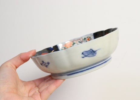 明治前期色絵に三方に牡丹図なます皿