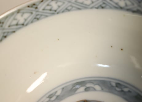明治前期色絵桜と万年青図通り物飯茶碗②薄め