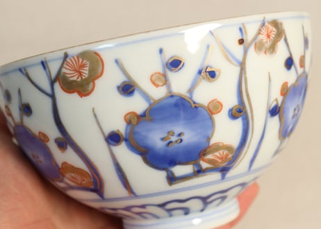 明治前期色絵梅図蓋茶碗