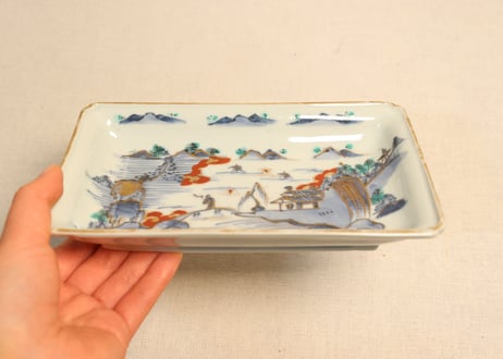 江戸後期色絵山水図長皿②　少かたつき
