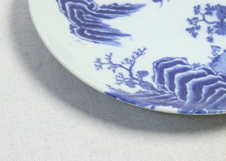 明治後期～大正銅判山水図8寸皿