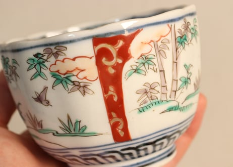 明治前期色絵竹林雀図向付