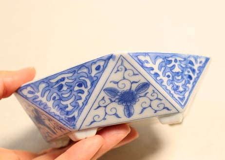 明治後期~大正銅判花図面取り五角小鉢