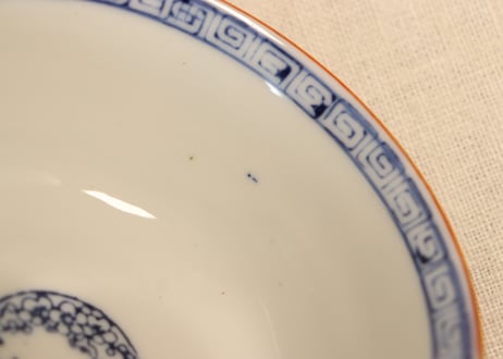 大正～昭和戦前九谷焼色絵三方に牡丹図飯茶碗