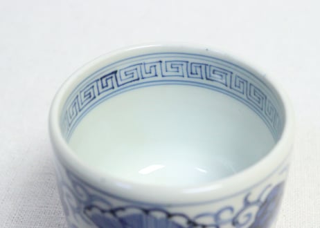 江戸幕末線描き三方に花図向付