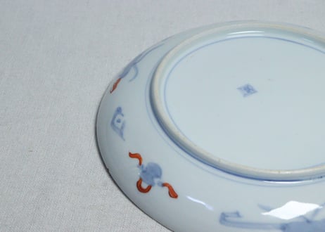明治前期色絵桃と梅と菊図7寸皿