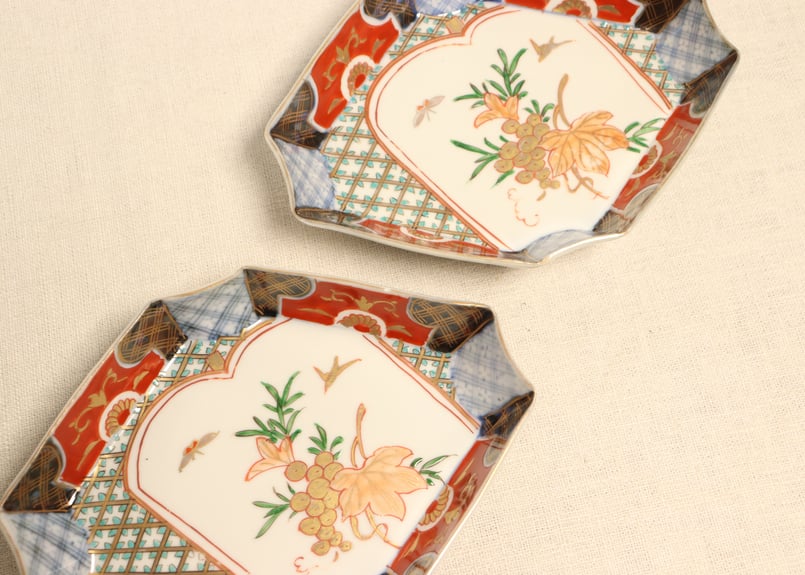 明治前期色絵葡萄図ひし形皿②ノミホツ | 吉祥寺PukuPuku