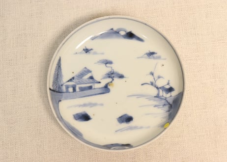 江戸前期 染付 菊流水紋 葉型小皿 江戸前期 染付 菊流水紋 葉型小皿 江戸中期染付流水に