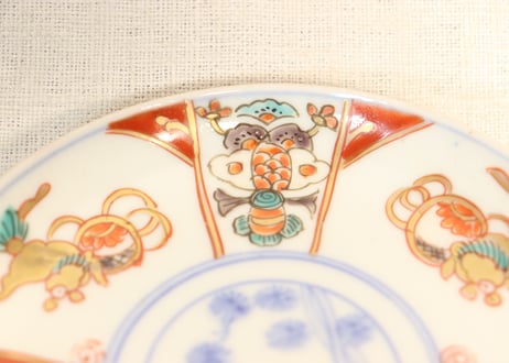 明治前期色絵四方に獅子図小皿①　濃いめ