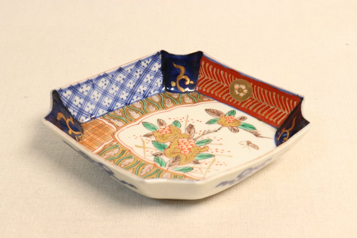 昭和初期 色絵『秋草野弁当団扇文』三つ足懐石大長皿(8客) 盛り皿豆長皿(8客) 昭和初期 色絵『秋草野弁当団扇文』三つ足懐石大長皿(8