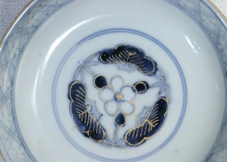 明治前期色絵扇面に菊図通り物飯茶碗