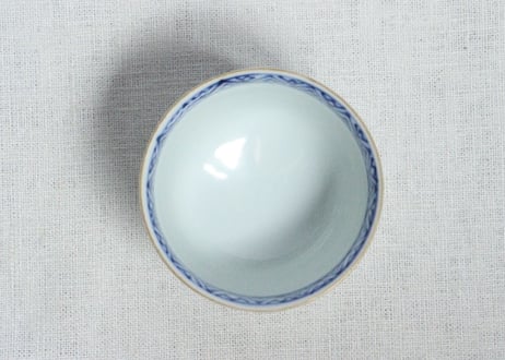 明治前期九谷焼金彩染付山水図通り物向付