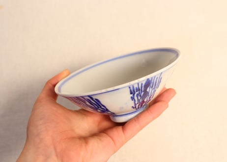 大正～昭和戦前縦縞図蓋なし茶碗　少甘手
